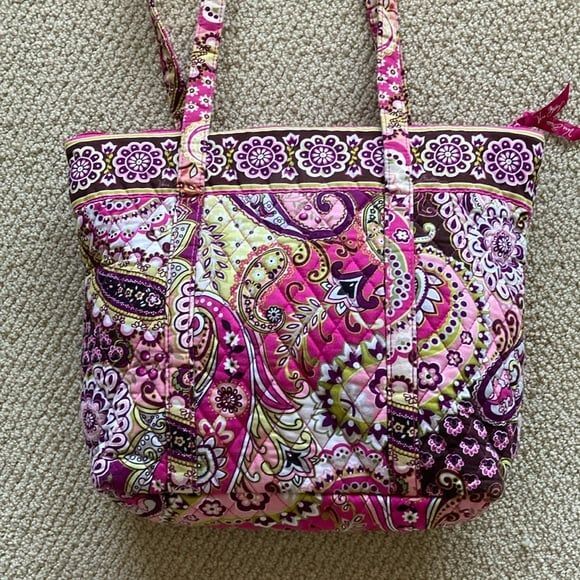 Vera Bradley Small Vera Tote Bag Magenta Retired Print Pattern Carryall Handbag - Picture 8 of 12